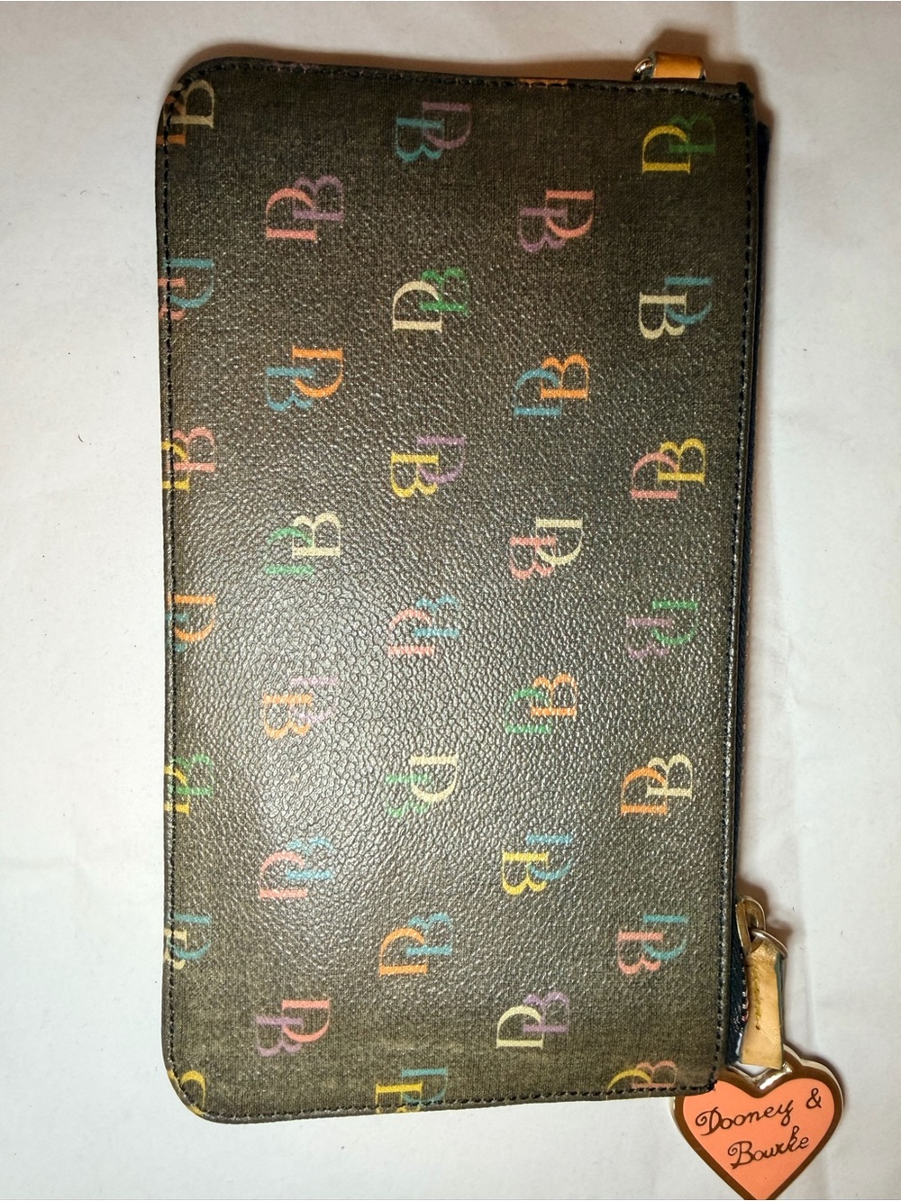 Vintage Dooney & Bourke Coral Heart Charm Zip Wallet with Multicolor Trim